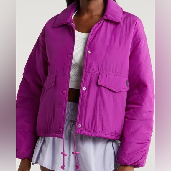 NWOT Free People Movement Off the Bleachers Coaches Jacket/Dark Purple/Size L - Picture 2 of 9